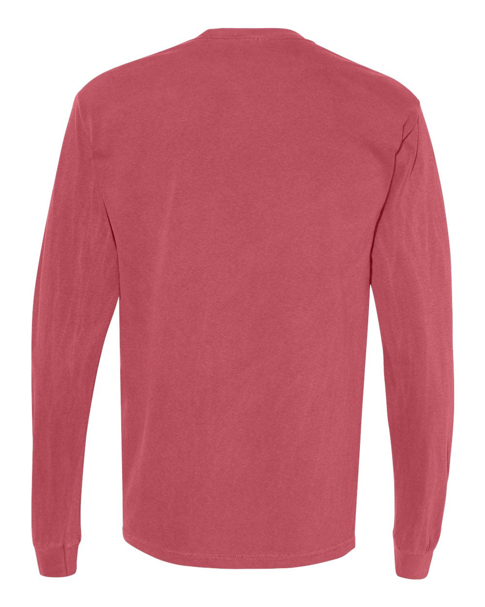 Front View of Crimson Garment-Dyed Heavyweight Long Sleeve Pocket T-Shirt - 4410