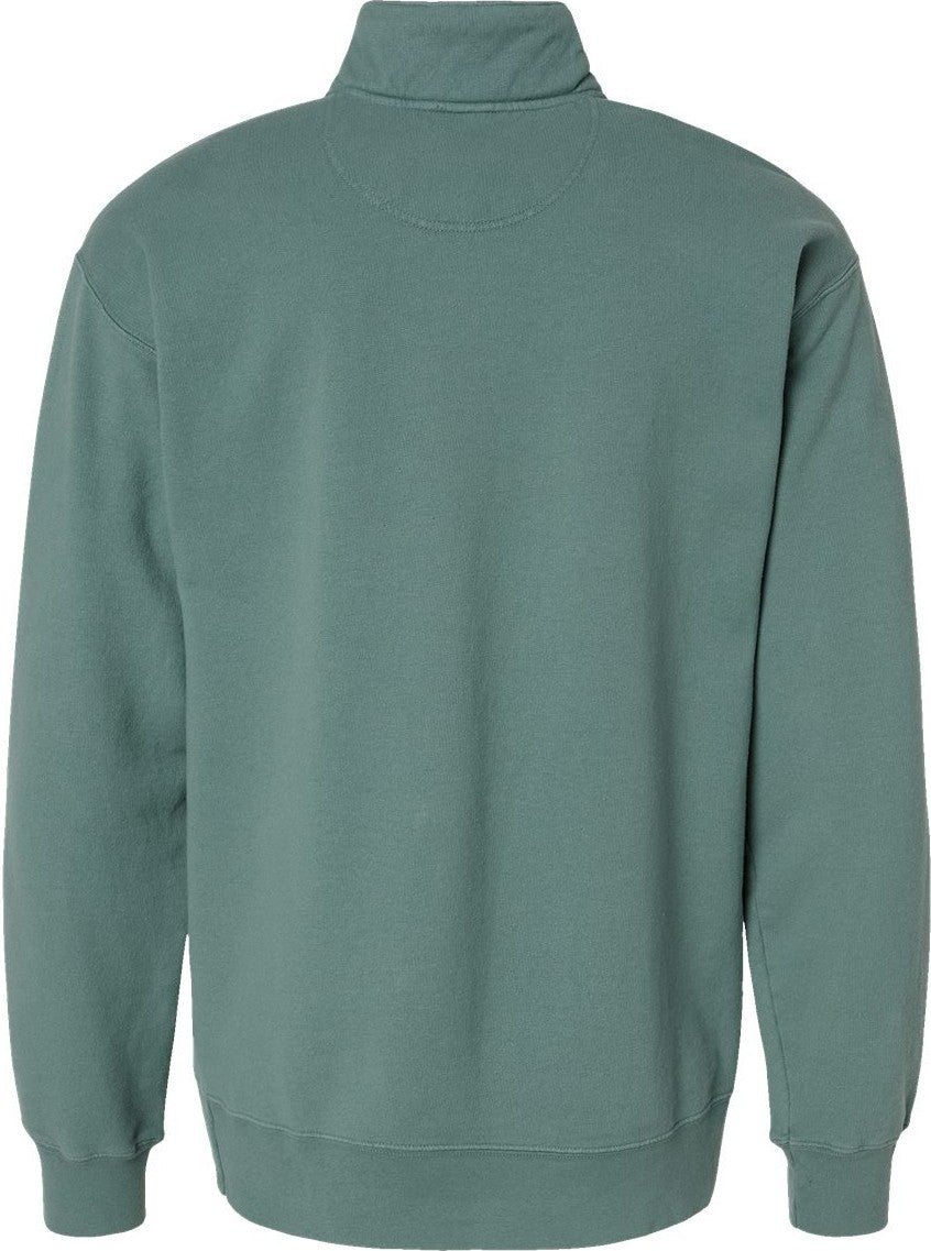 Rear View of Cypress Green Garment-Dyed Quarter-Zip Sweatshirt - GDH425