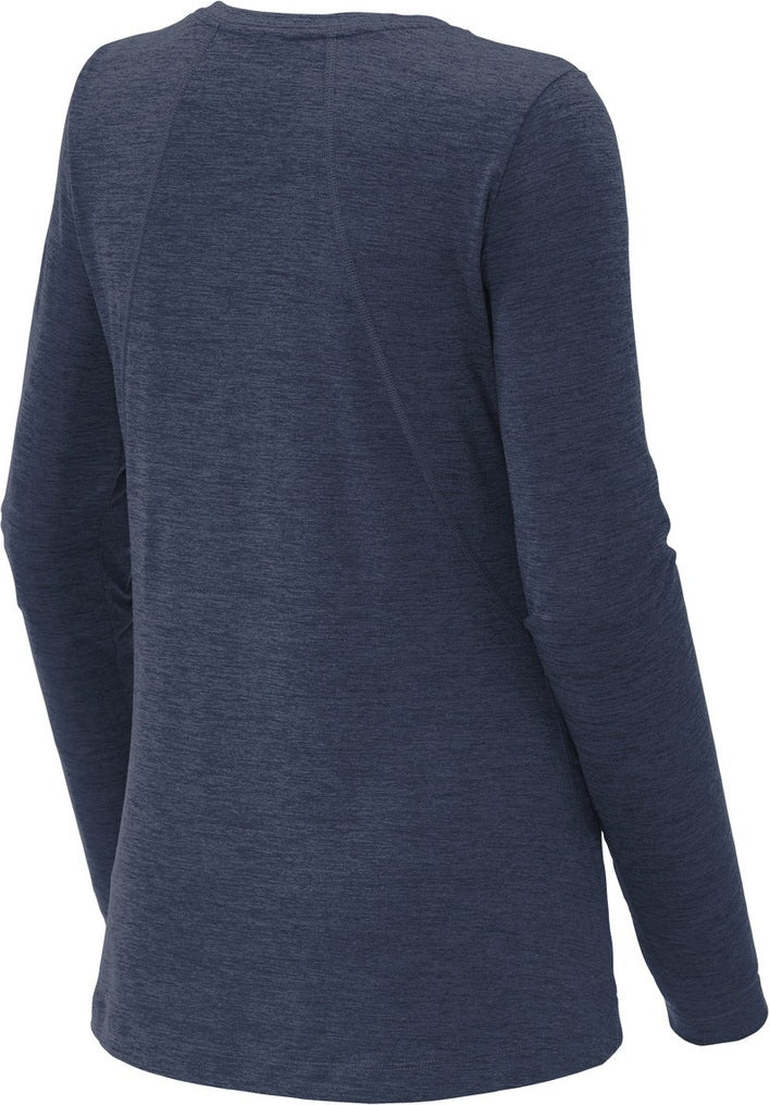 Front View of Dark Denim Hth Sport-Tek Women's Exchange 1.5 Long Sleeve Crew LST710