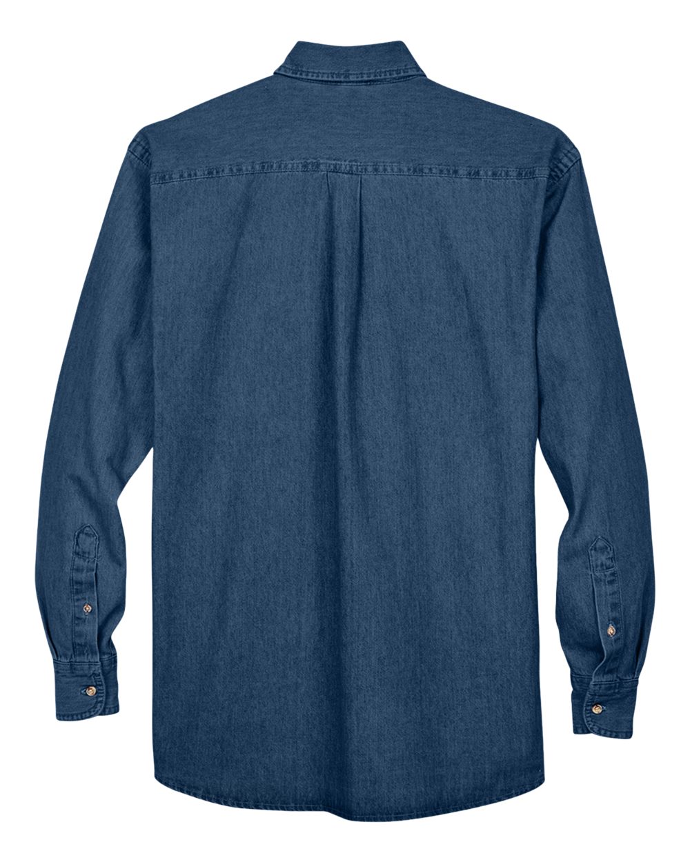 Front View of Dark Denim Men's Long Sleeve Denim Shirt - M550