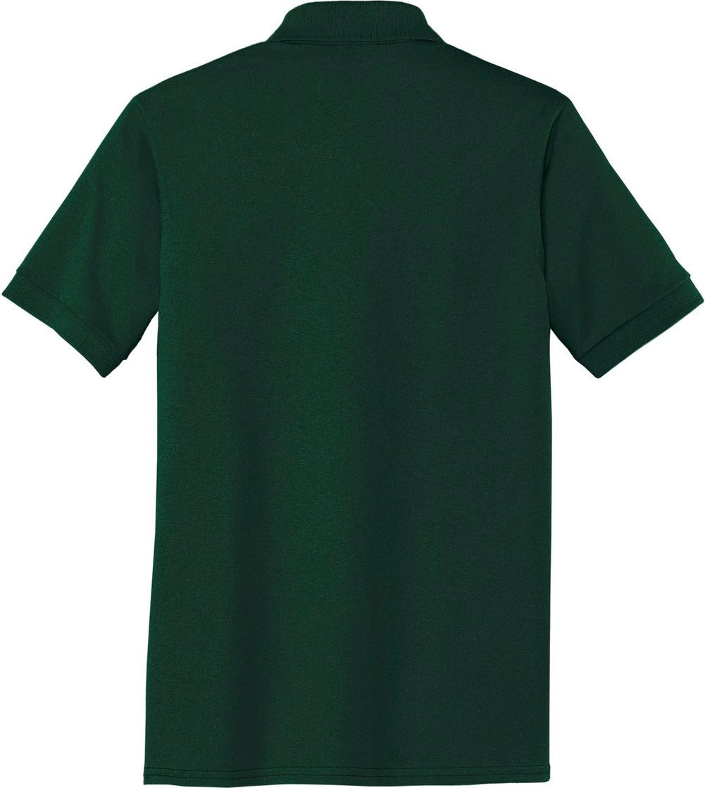 Rear View of Dark Green Port & Co Core Blend Jersey Knit Polo. KP55