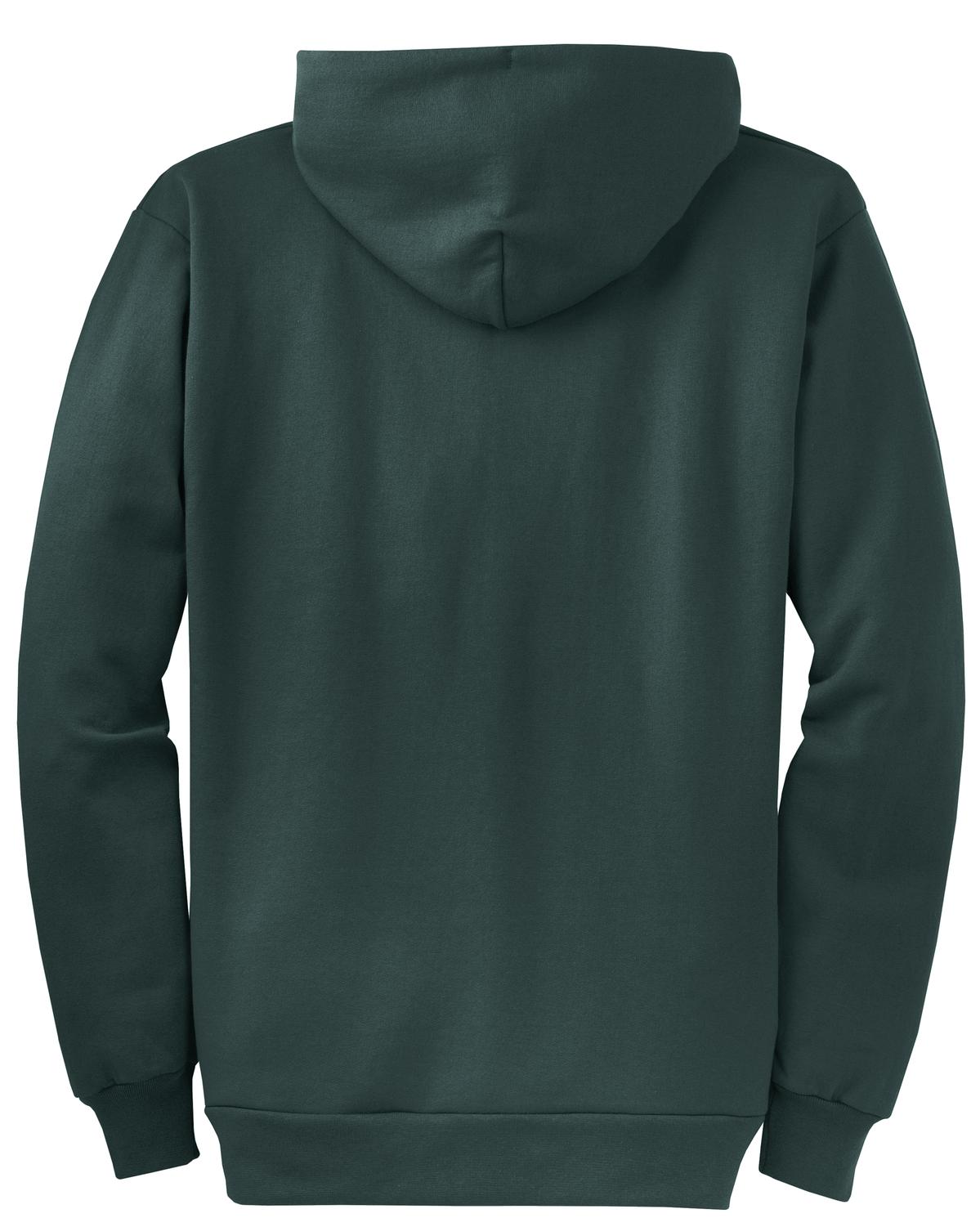 Front View of Dark Green Port & Co Core Fleece Full-Zip Hooded Sweatshirt. PC78ZH