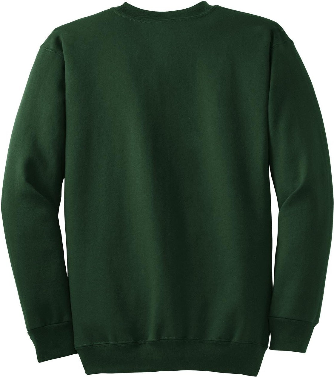 Rear View of Dark Green Port & Co Tall Essential Fleece Crewneck Sweatshirt. PC90T