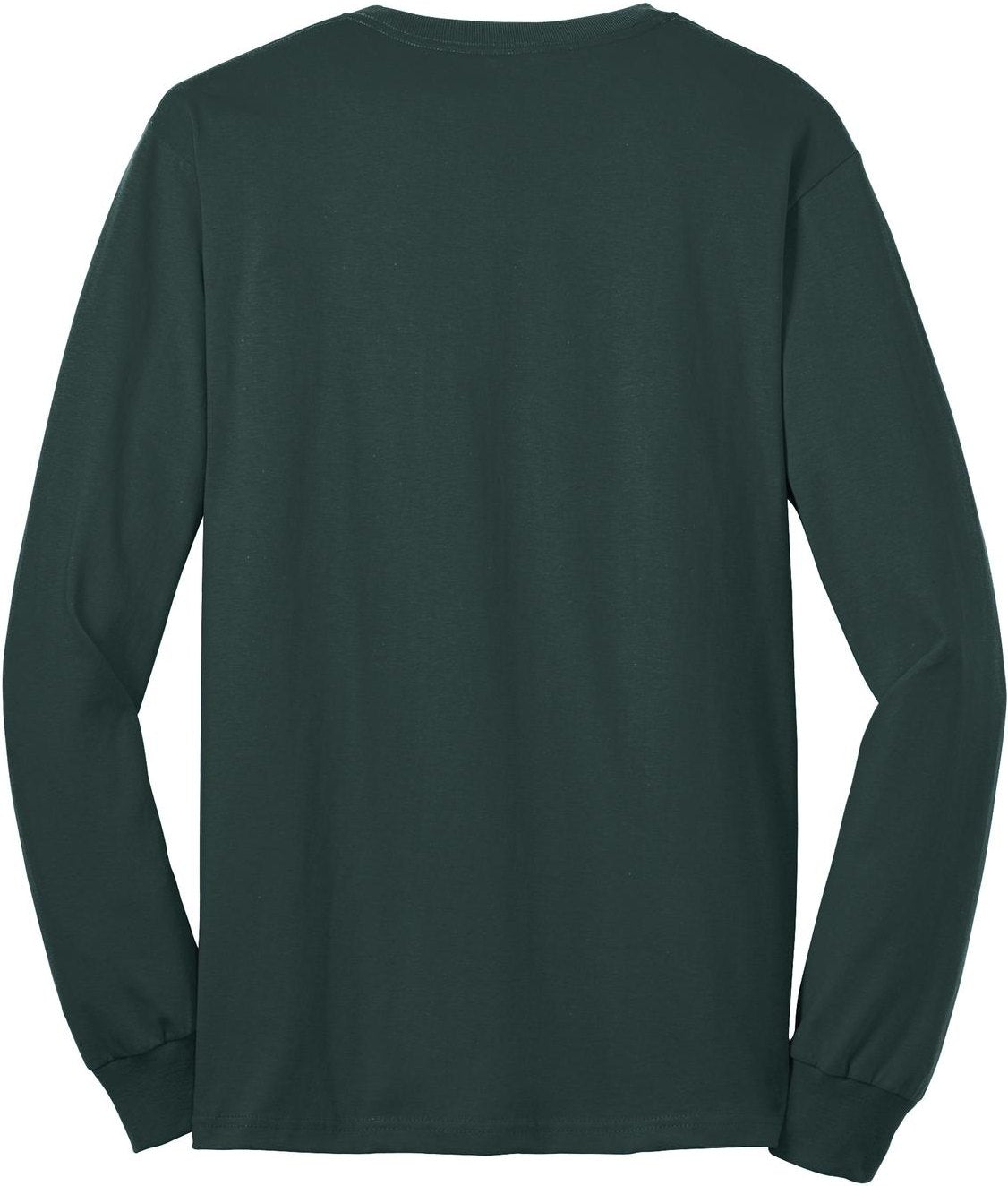 Rear View of Dark Green Port & Co Tall Long Sleeve Core Blend Tee. PC55LST