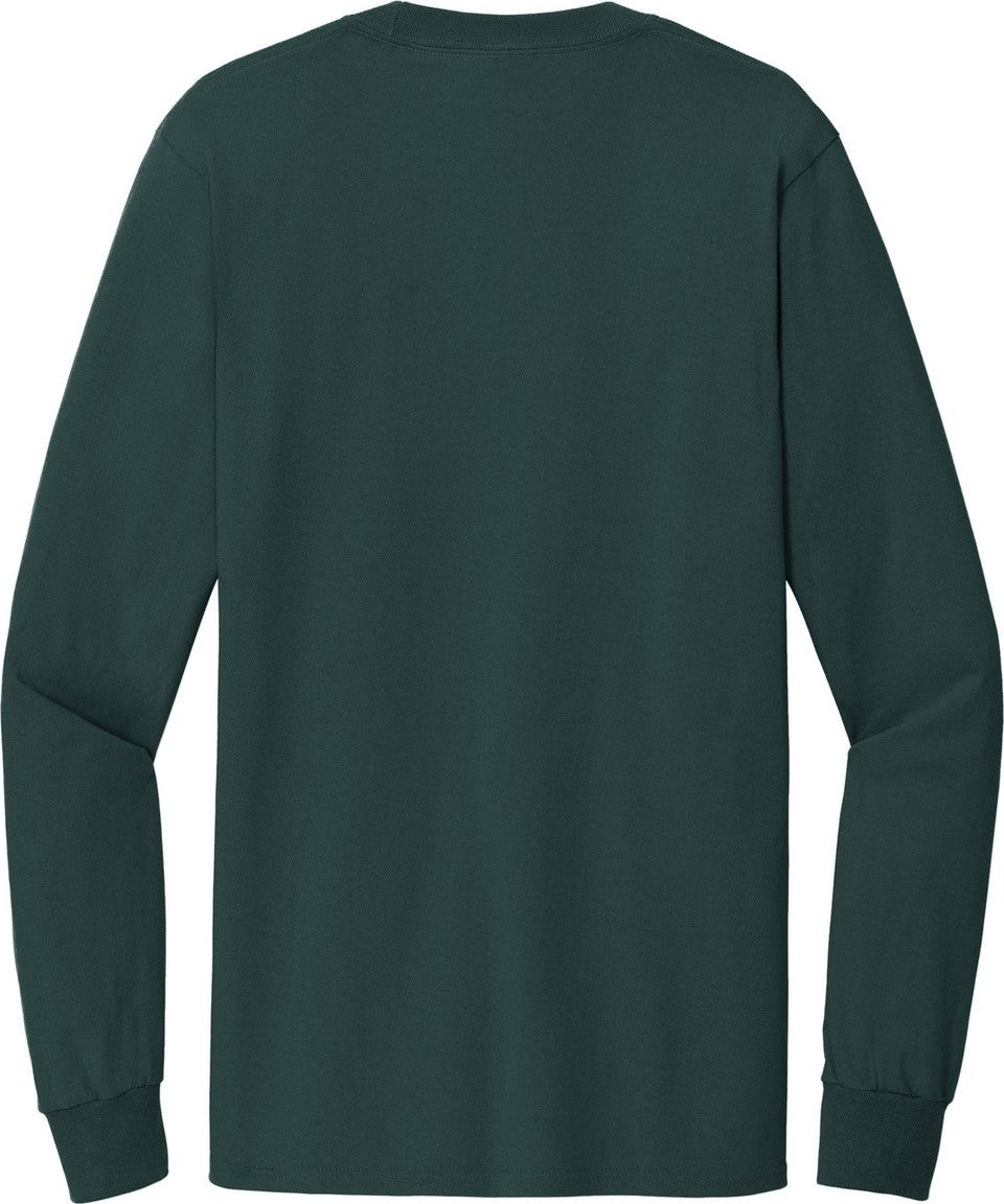 Rear View of Dark Green Port & Co Tall Long Sleeve Essential Tee. PC61LST