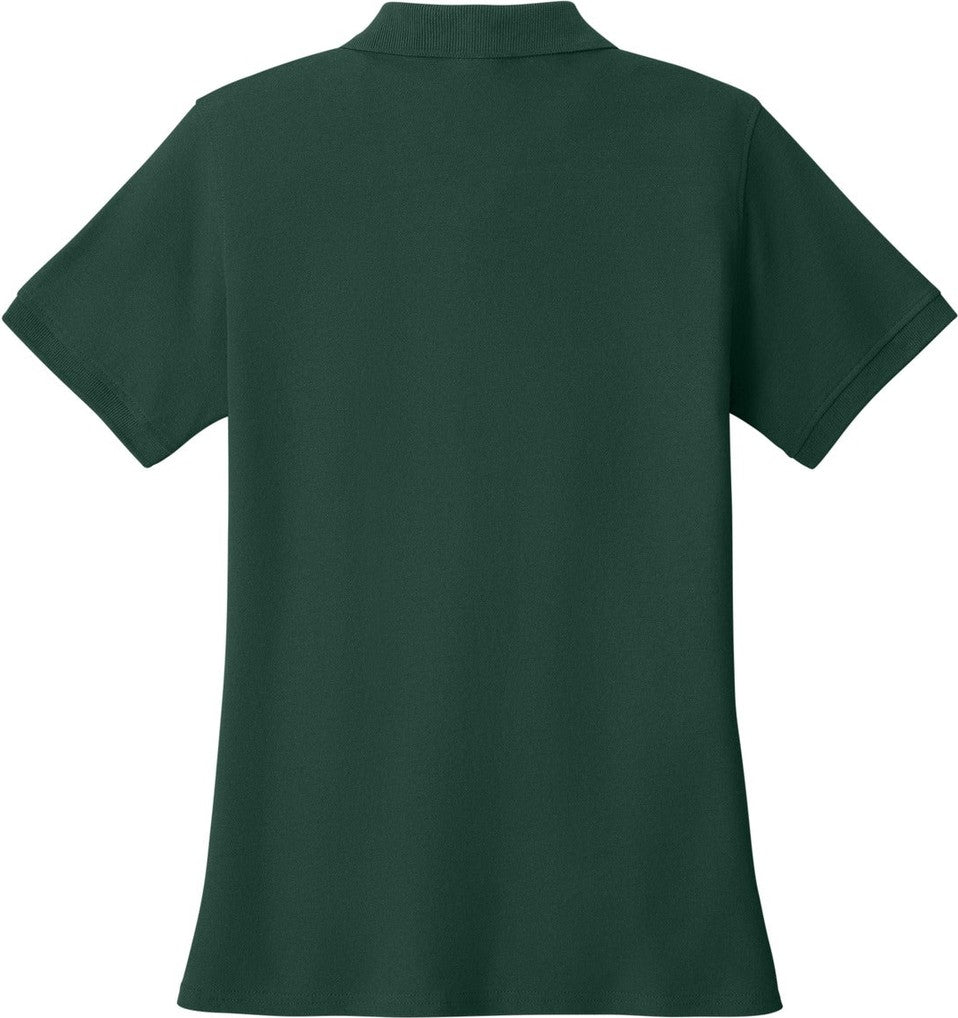 Rear View of Dark Green Port & Co Women's Core Blend Pique Polo. LKP155