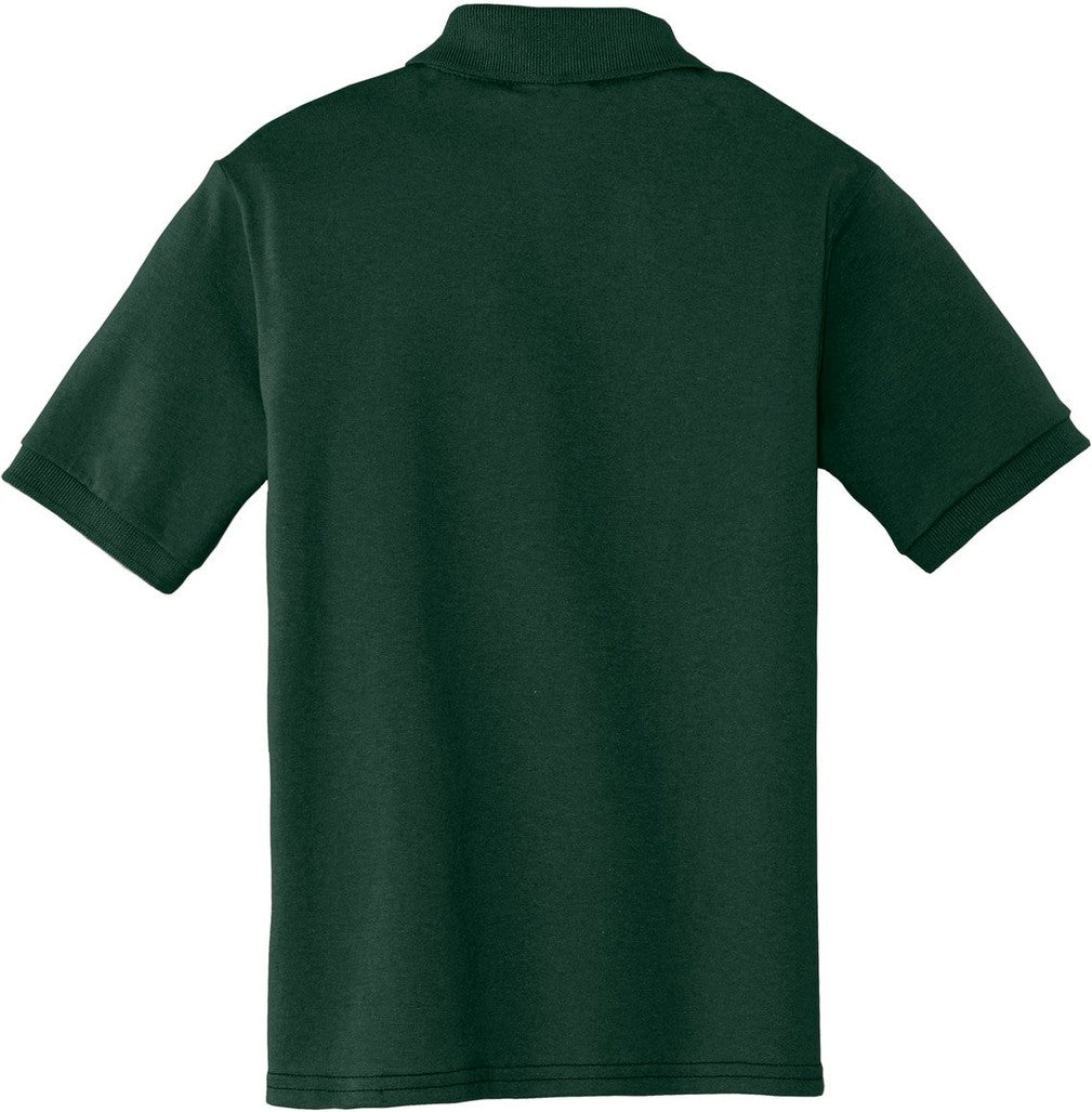 Front View of Dark Green Port & Co Youth Core Blend Jersey Knit Polo. KP55Y