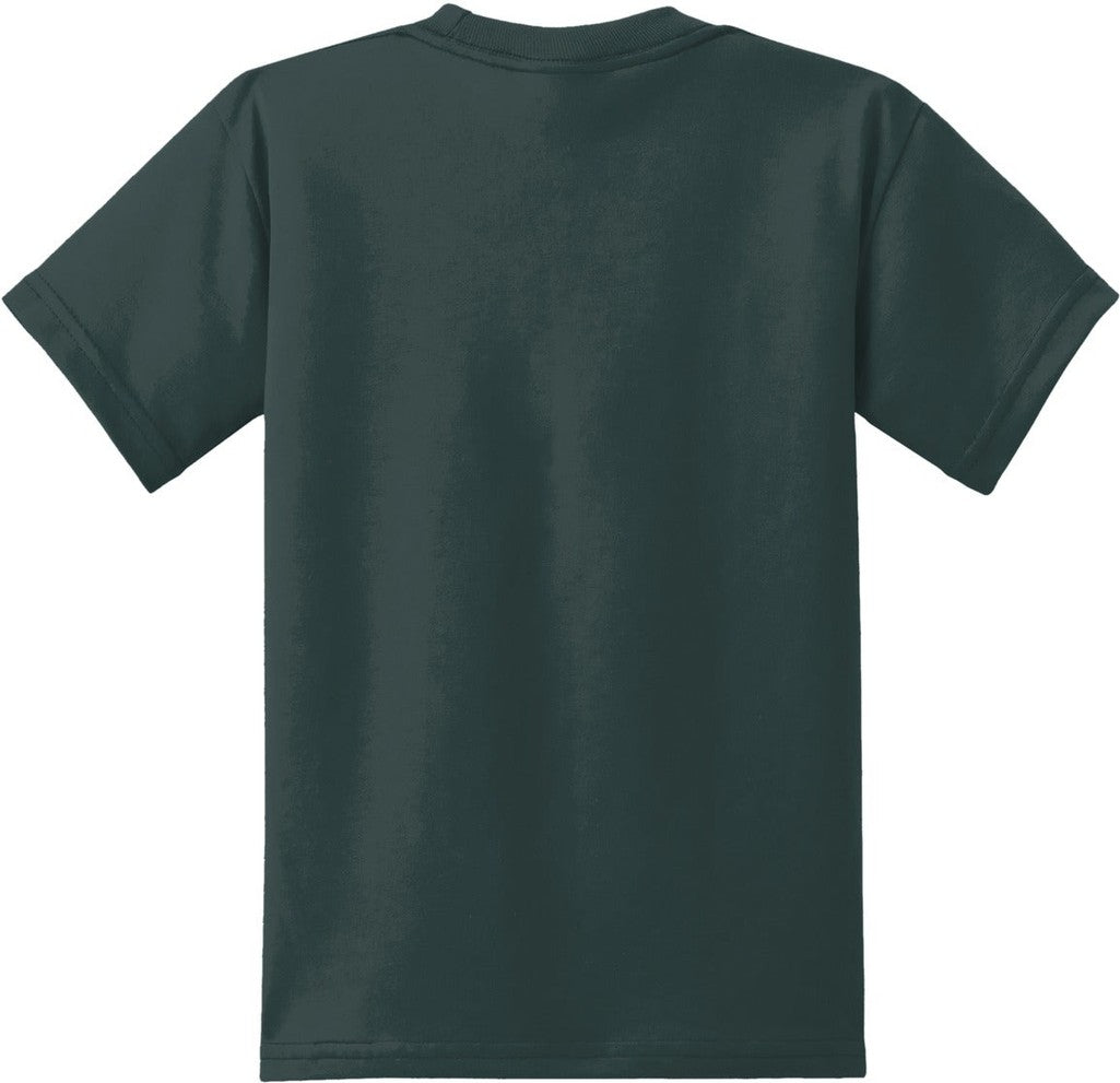 Front View of Dark Green Port & Co Youth Core Blend Tee. PC55Y