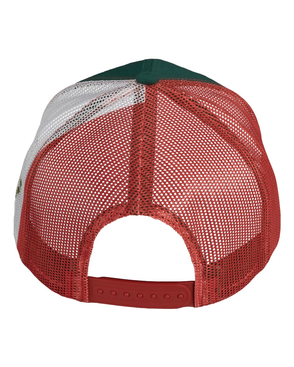 Front View of Dark Green/ Red/ Mexico Flag Printed Mesh Trucker Cap - S700M