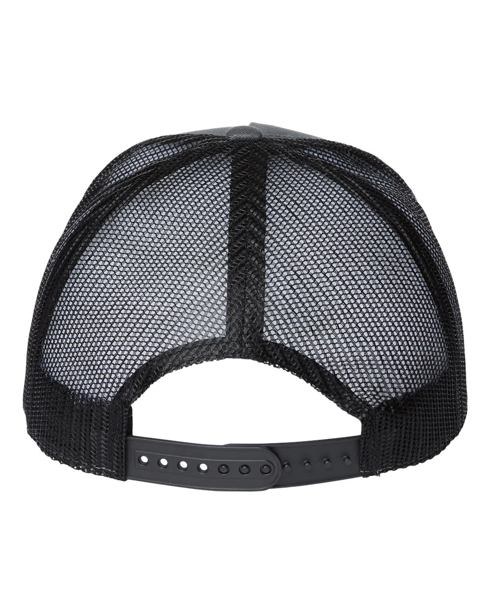 Front View of Dark Grey/ Black Sustainable Five-Panel Trucker Cap - ZION