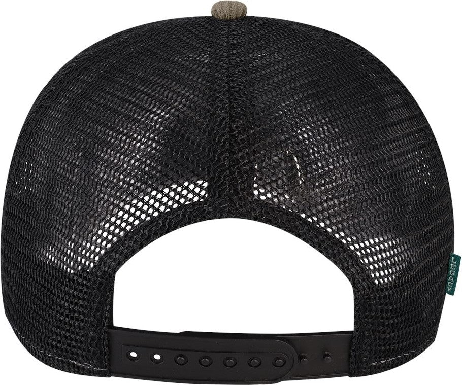 Front View of Dark Grey Corduroy/ Black Five-Panel Trucker Cap - ROADIE