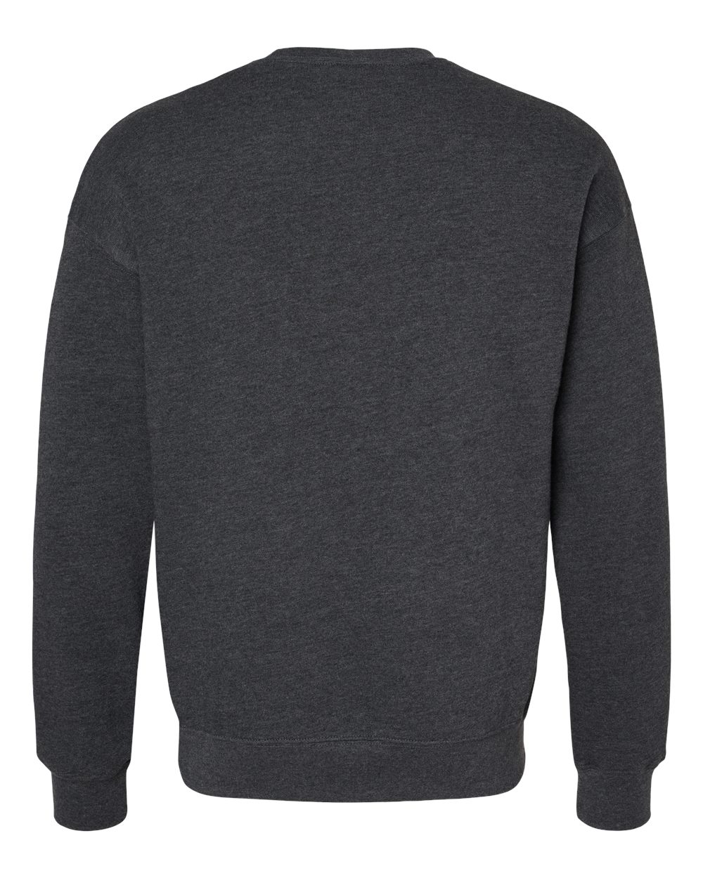 Rear View of Dark Grey Heather Sponge Fleece Drop Shoulder Crewneck Sweatshirt - 3945