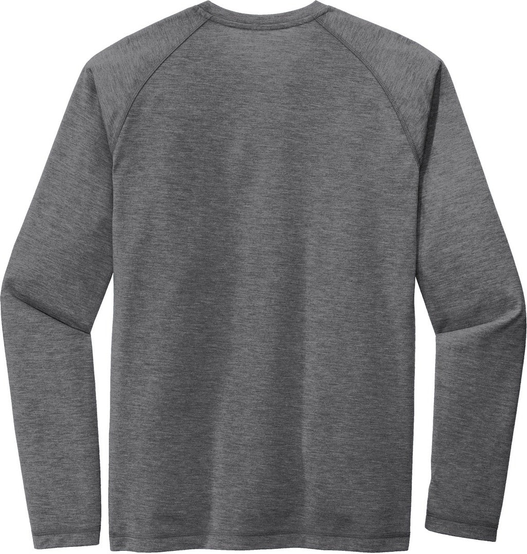 Front View of Dark Grey Hthr Sport-Tek PosiCharge Long Sleeve Tri-Blend Wicking Raglan Tee ST400LS