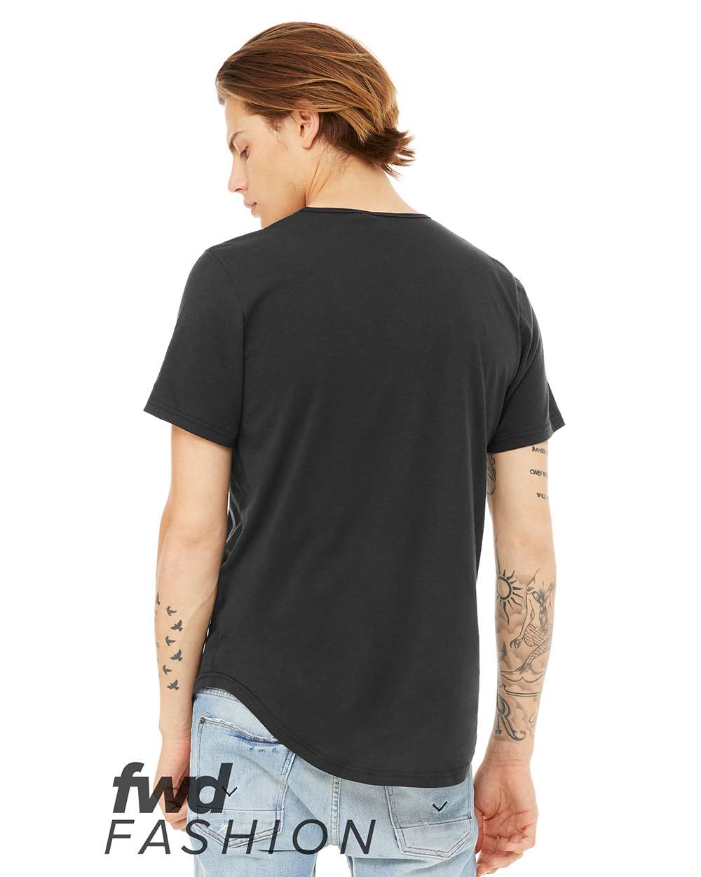 Front View of Dark Grey Jersey Curved Hem Tee - 3003