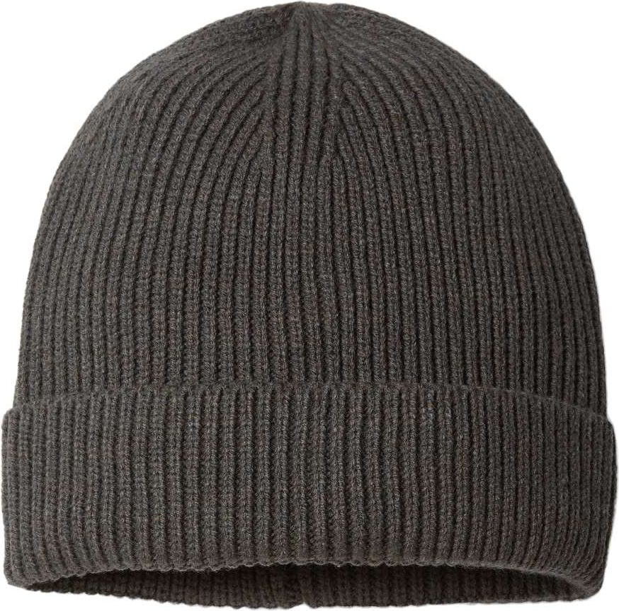 Front View of Dark Grey Sustainable Fine Rib Cuffed Beanie - ANDY
