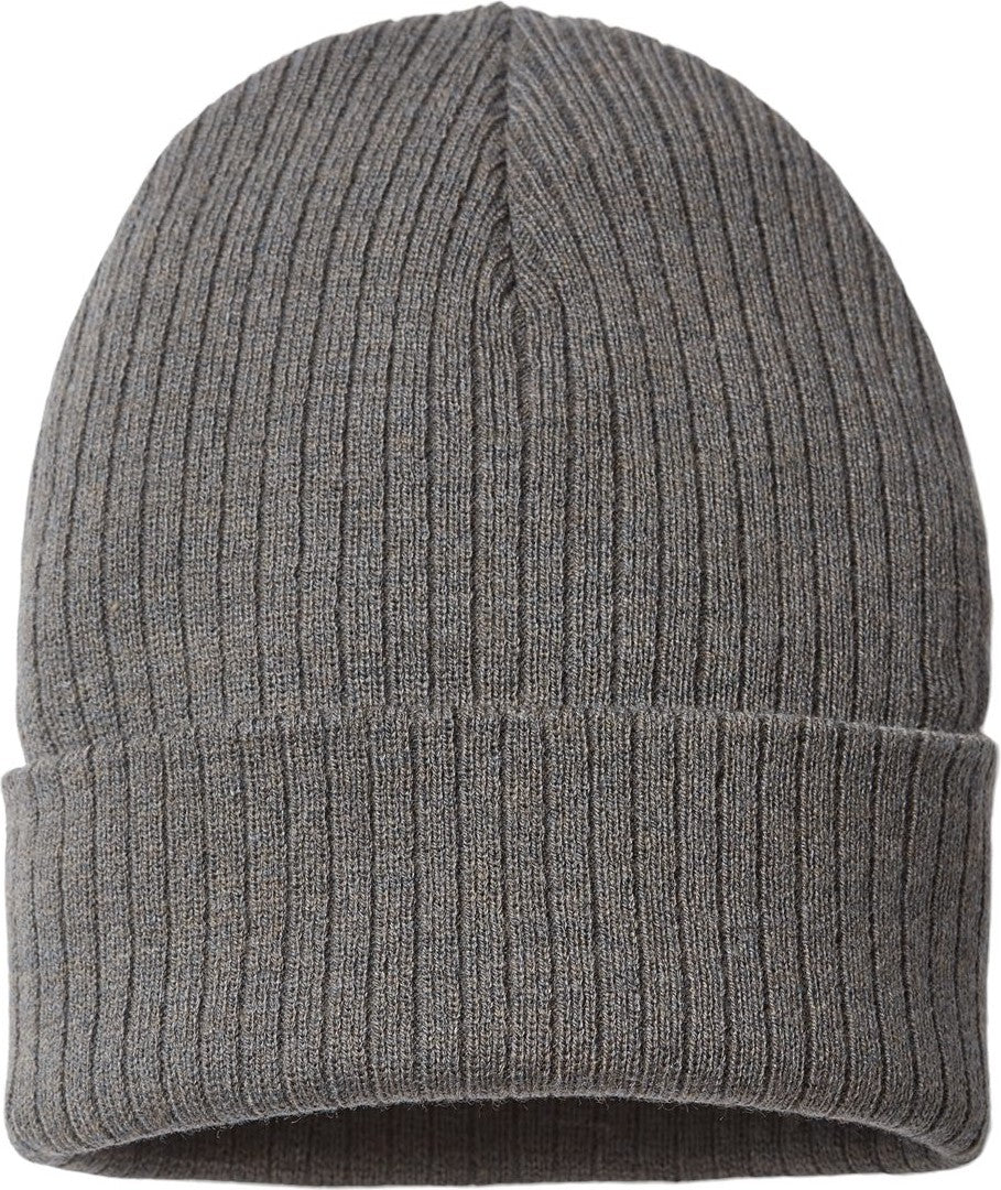 Front View of Dark Grey Sustainable Rib Cuffed Beanie - RIO