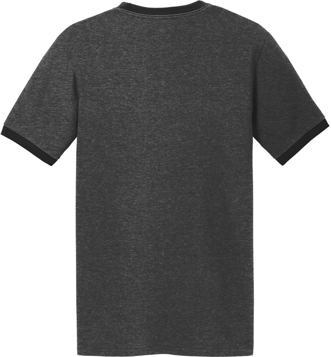 Front View of Dark H Gy/J Bk Port & Co Core Cotton Ringer Tee. PC54R