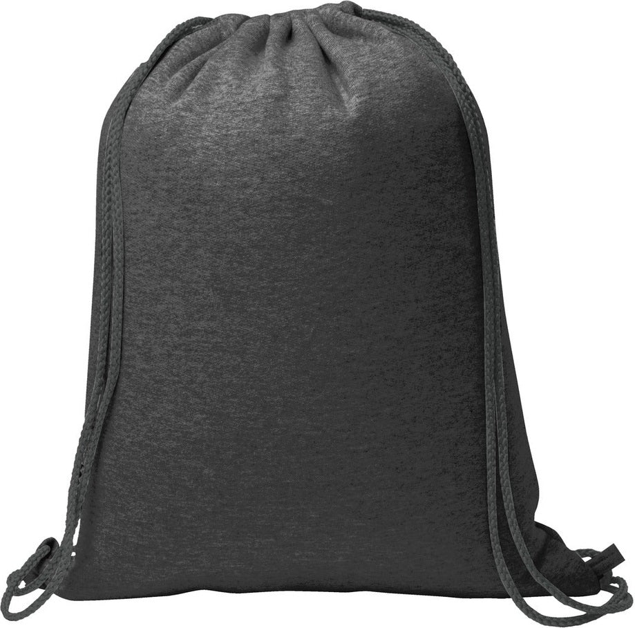 Rear View of Dark Hthr Grey Port & Co Core Fleece Sweatshirt Cinch Pack. BG614