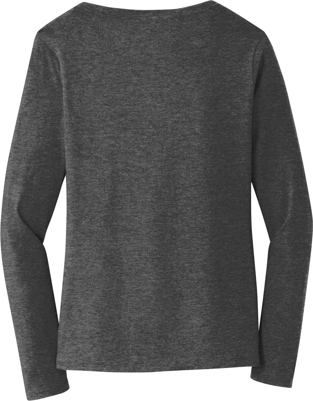 Front View of Dark Hthr Grey Port & Co Women's Long Sleeve Fan Favorite V-Neck Tee. LPC450VLS