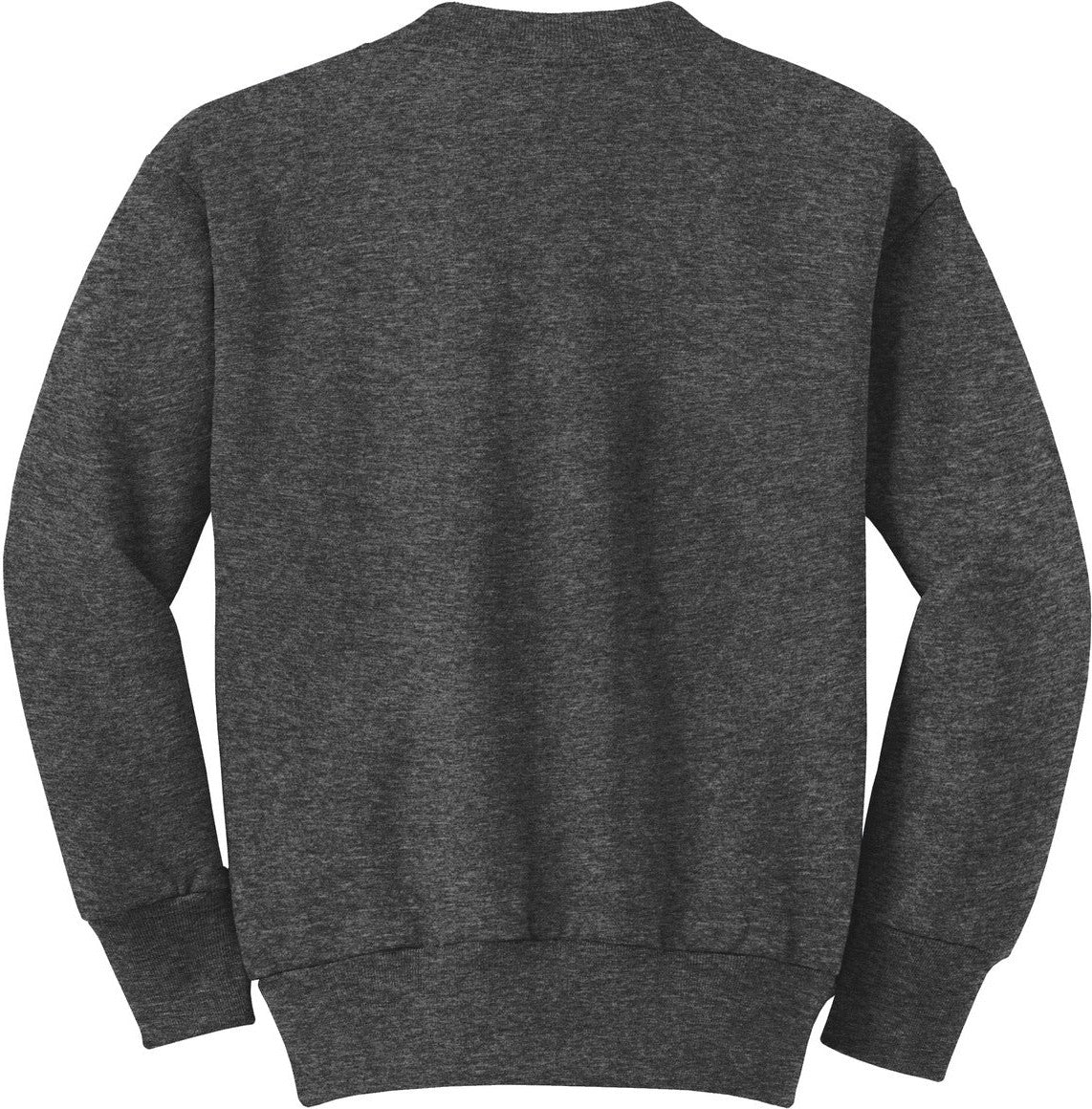 Front View of Dark Hthr Grey Port & Co Youth Core Fleece Crewneck Sweatshirt. PC90Y