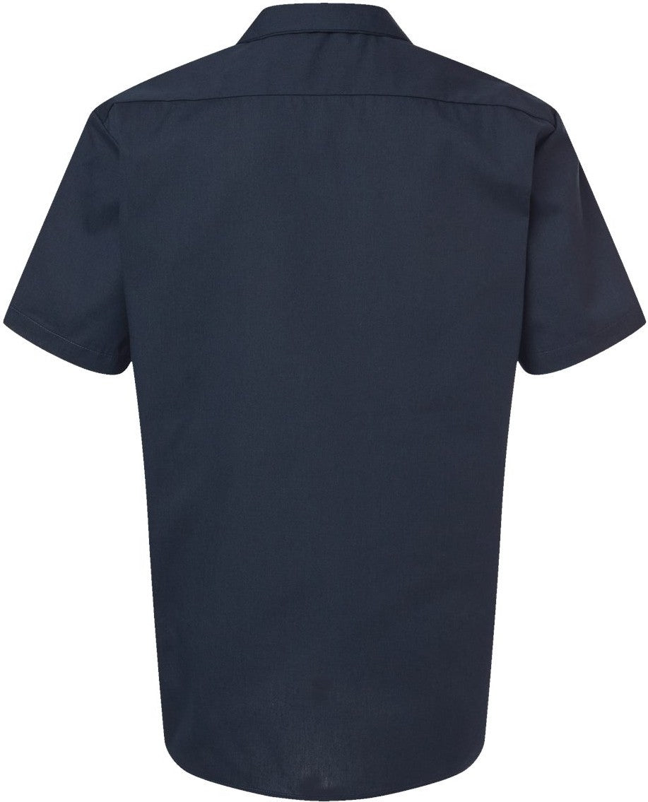 Front View of Dark Navy Industrial Short Sleeve Work Shirt - S535
