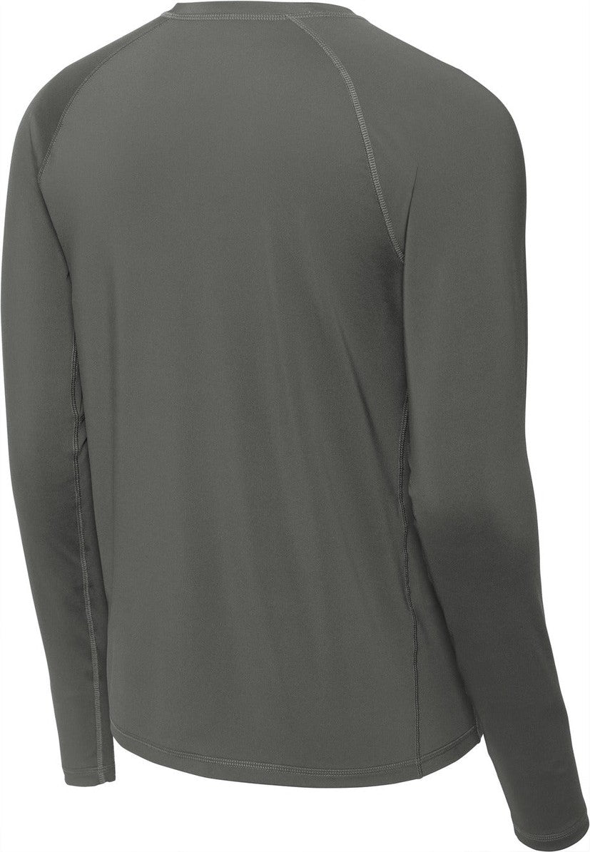 Front View of Dark Smoke Gry Sport-Tek Long Sleeve Rashguard Tee. ST470LS