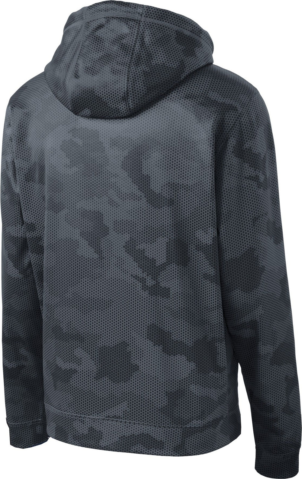 Front View of Dark Smoke Gry Sport-Tek Youth Sport-Wick CamoHex Fleece Hooded Pullover. YST240