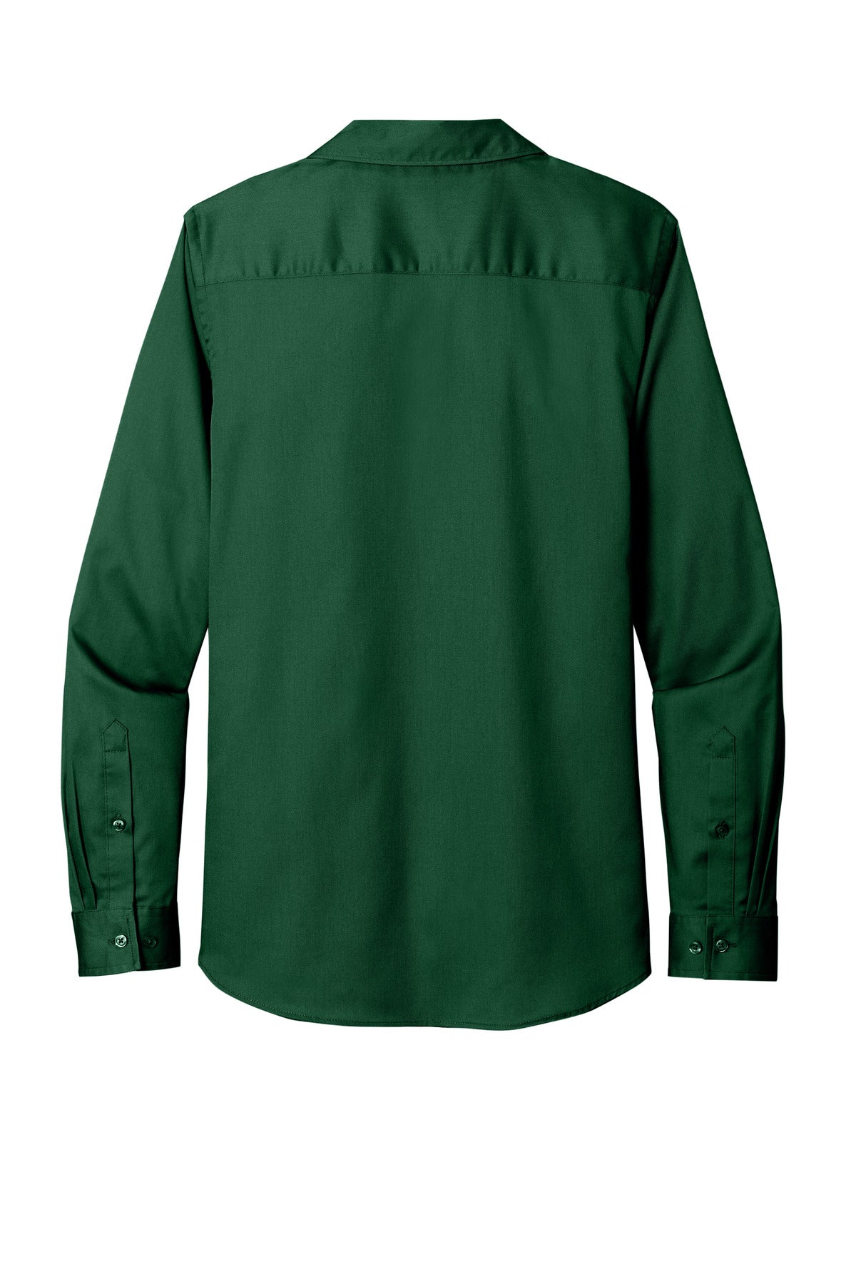 Front View of DarkGreen Port Authority Women's Long Sleeve SuperPro React Twill Shirt. LW808