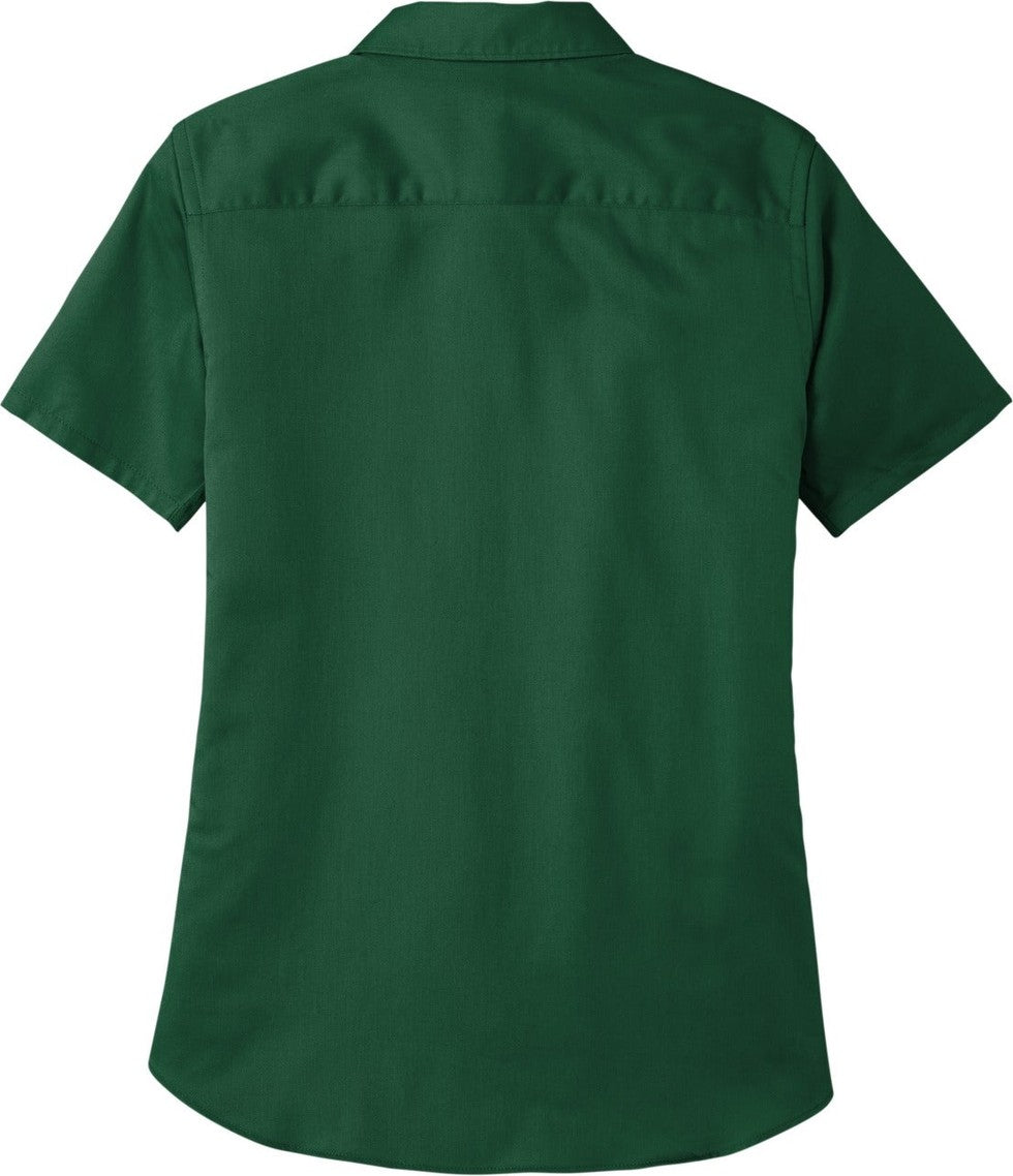 Front View of DarkGreen Port Authority Women's Short Sleeve SuperPro React Twill Shirt. LW809