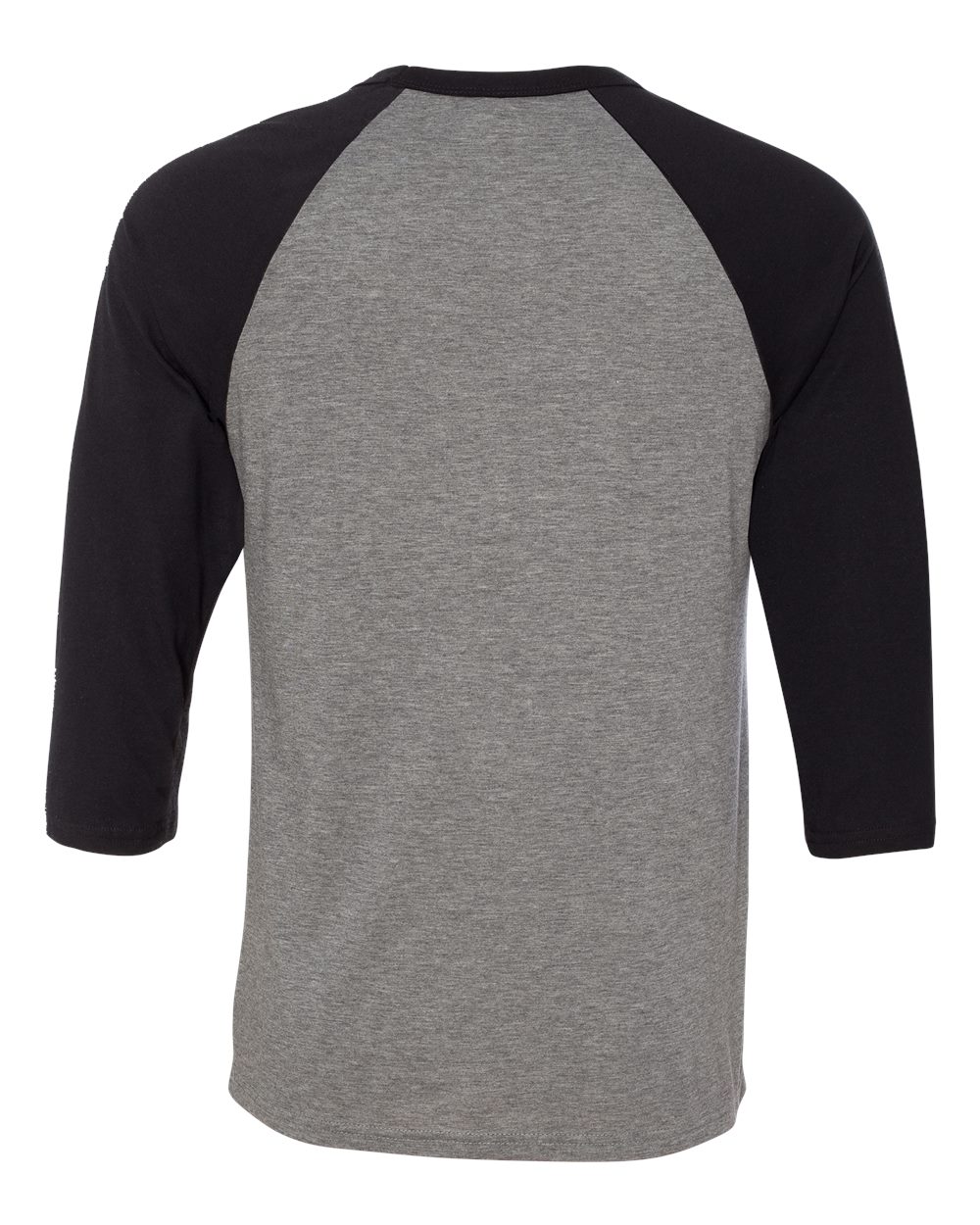 Rear View of Deep Heather/ Black Three-Quarter Sleeve Baseball Tee - 3200