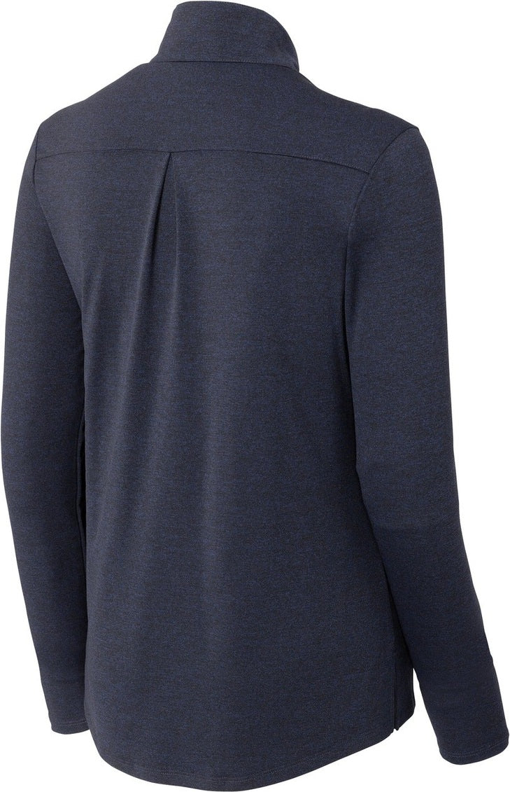 Front View of Deep Navy Hthr Sport-Tek Women's Endeavor 1/2-Zip Pullover. LST469