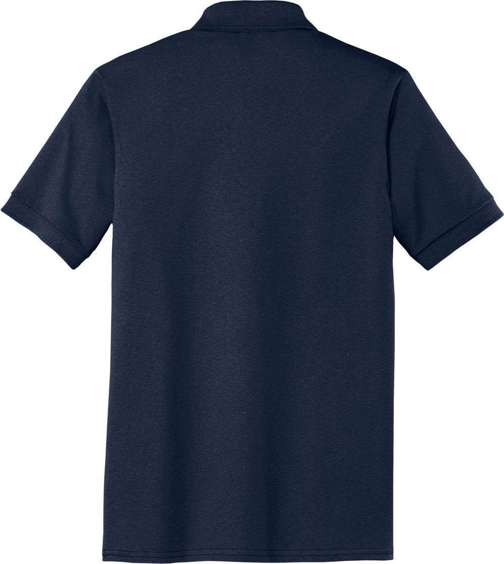 Front View of Deep Navy Port & Co Core Blend Jersey Knit Pocket Polo. KP55P