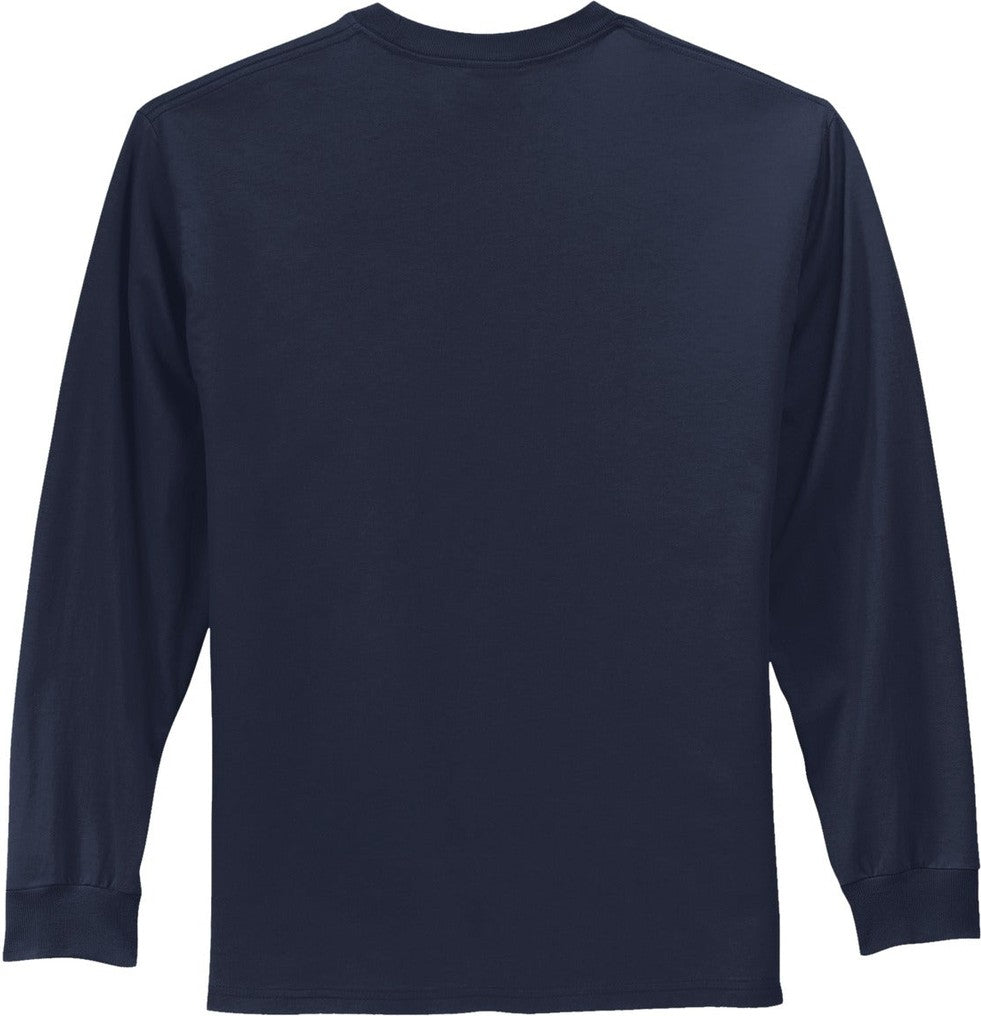 Rear View of Deep Navy Port & Co Long Sleeve Essential Tee. PC61LS