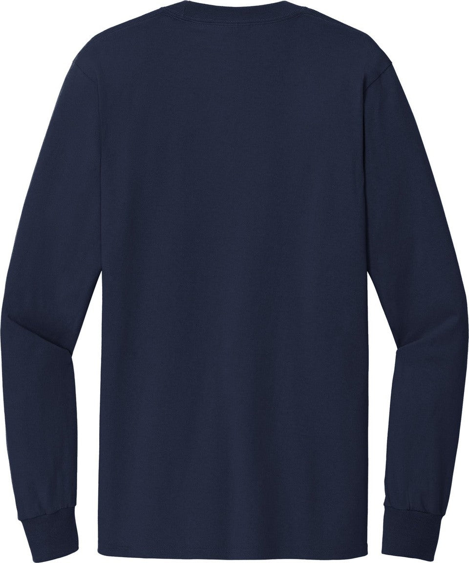 Rear View of Deep Navy Port & Co Tall Long Sleeve Essential Tee. PC61LST