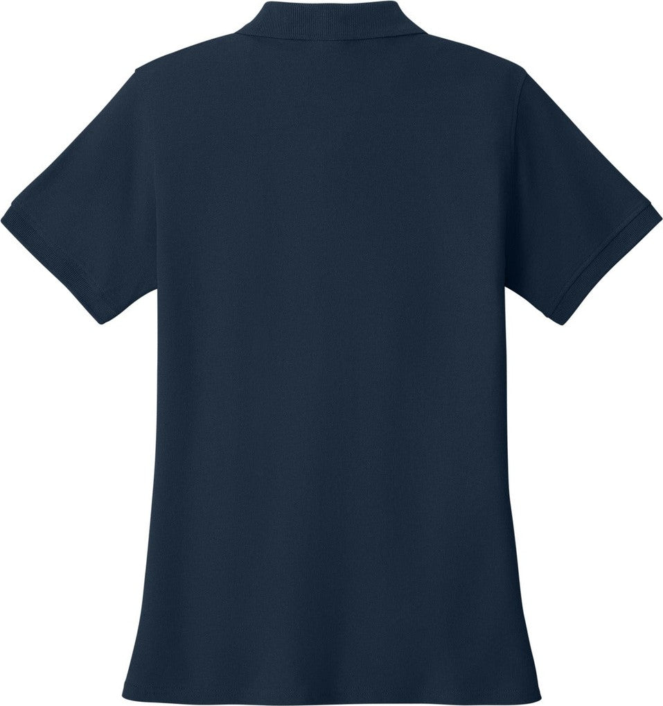 Front View of Deep Navy Port & Co Women's Core Blend Pique Polo. LKP155