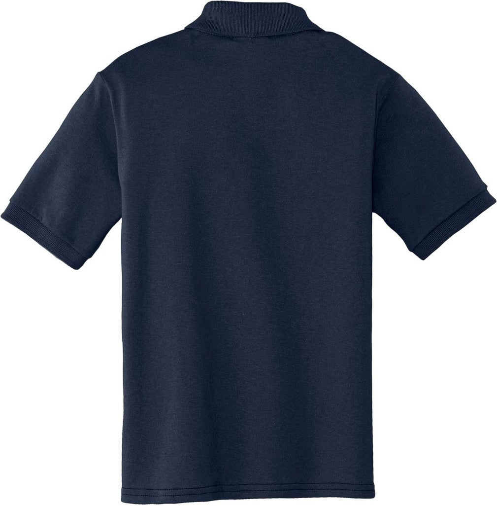 Front View of Deep Navy Port & Co Youth Core Blend Jersey Knit Polo. KP55Y