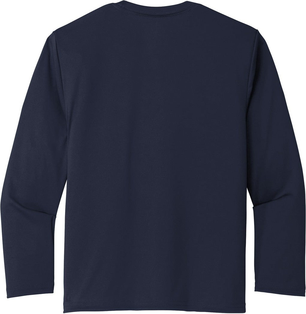 Front View of Deep Navy Port & Co Youth Long Sleeve Performance Tee PC380YLS