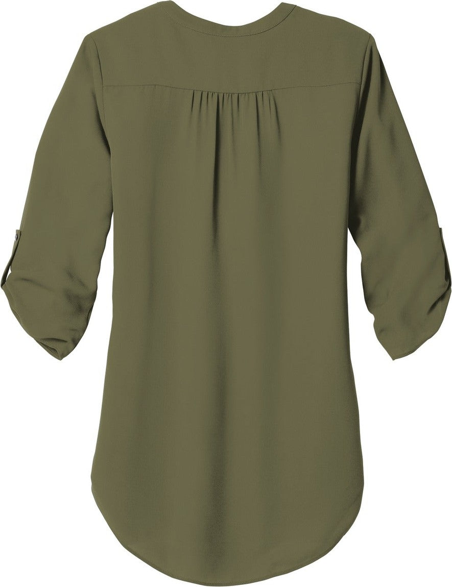 Front View of Deep Olive Port Authority Women's 3/4-Sleeve Tunic Blouse. LW701