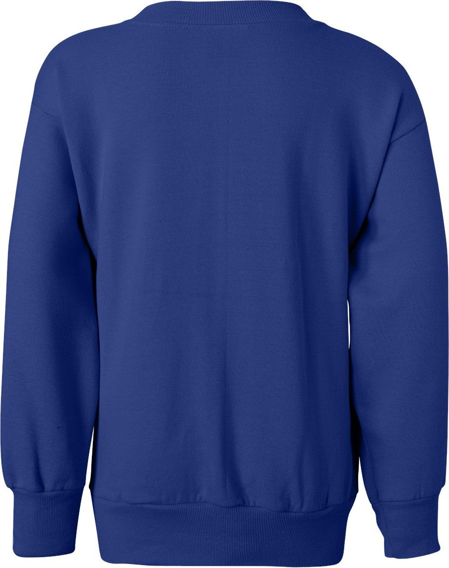 Rear View of Deep Royal Ecosmart® Youth Crewneck Sweatshirt - P360