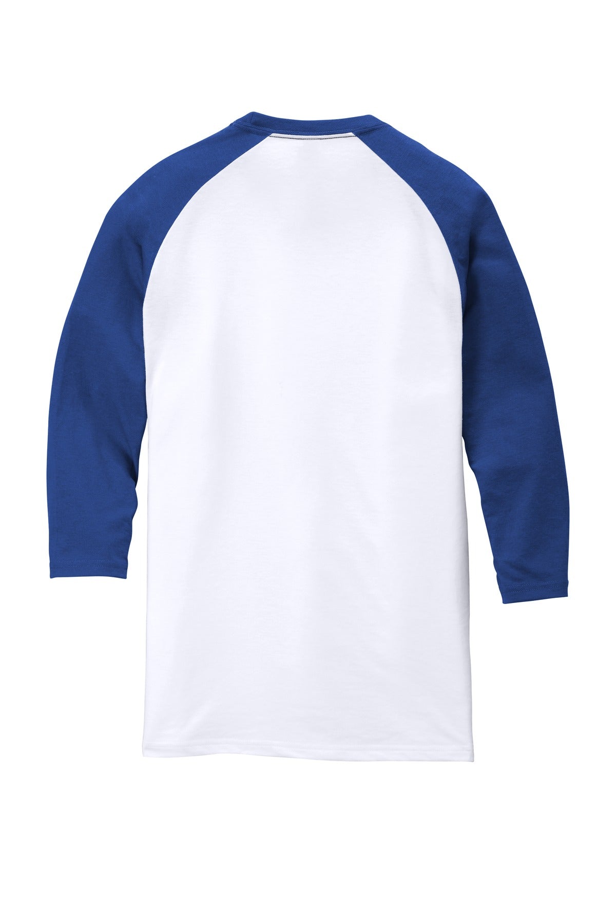 Rear View of Deep Royal/Wht District Perfect Tri 3/4-Sleeve Raglan. DM136
