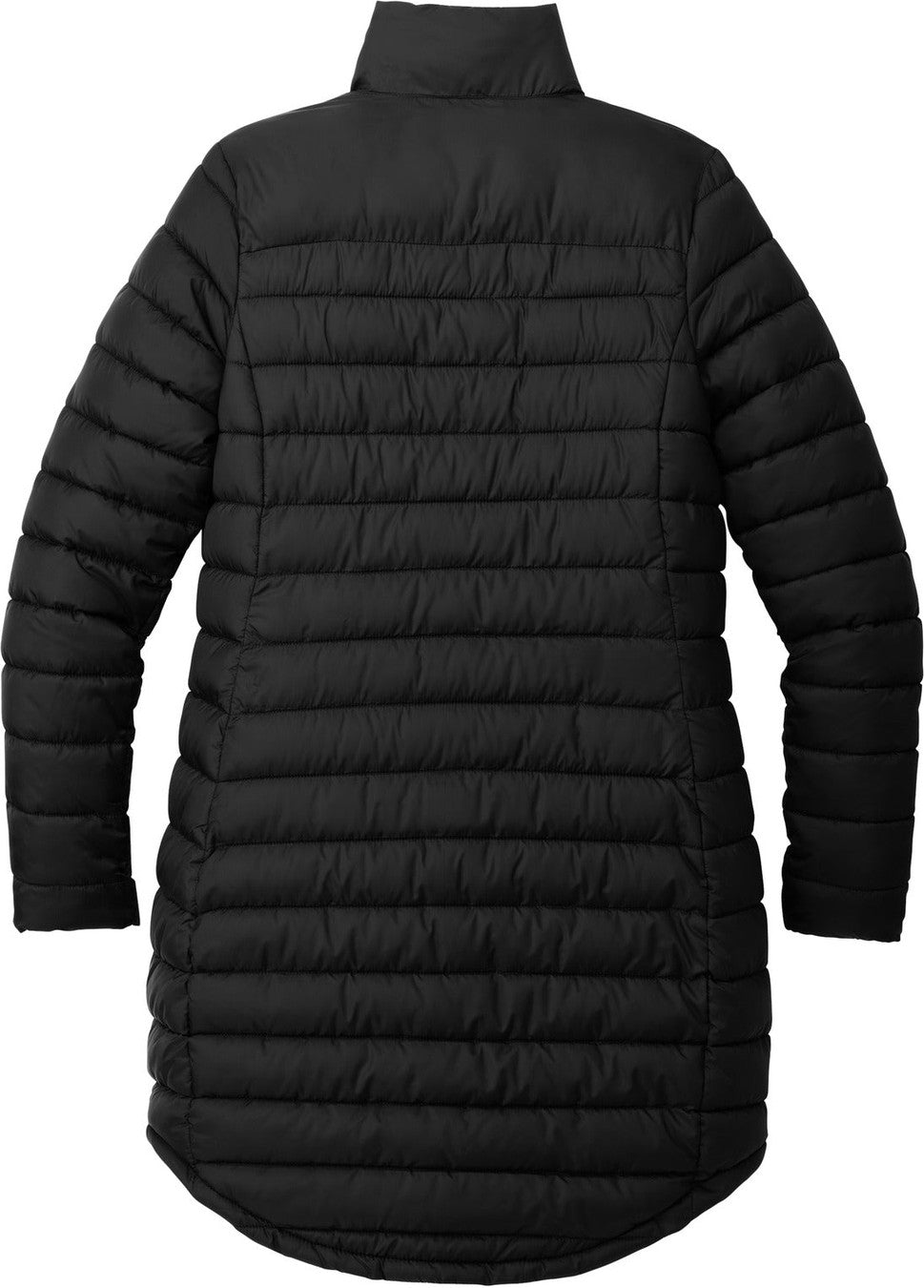 Front View of DeepBlack Port Authority Women's Horizon Puffy Long Jacket L365