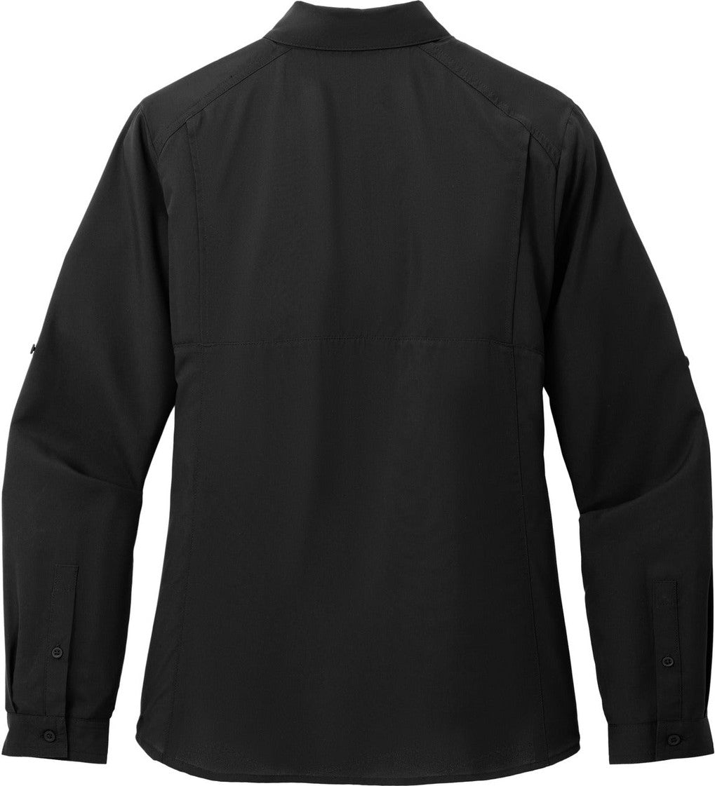Rear View of DeepBlack Port Authority Women's Long Sleeve UV Daybreak Shirt LW960