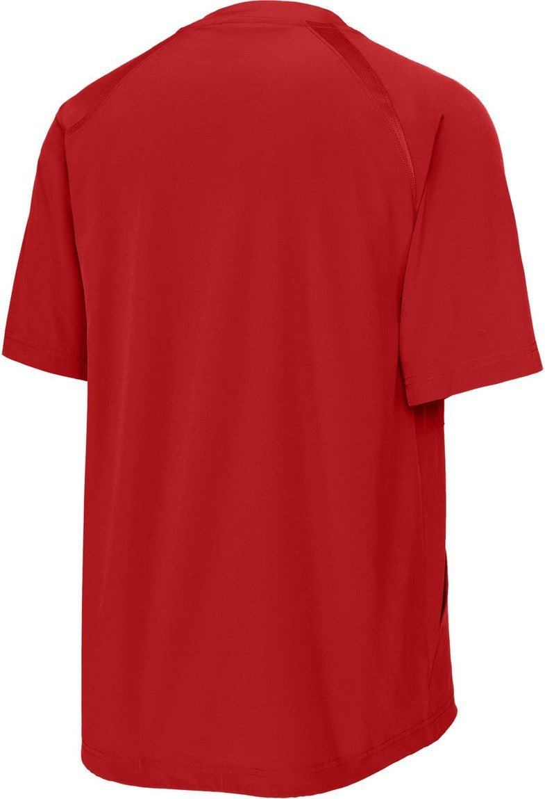 Front View of DeepRed Sport-Tek Repeat 1/2-Zip Short Sleeve Jacket JST489