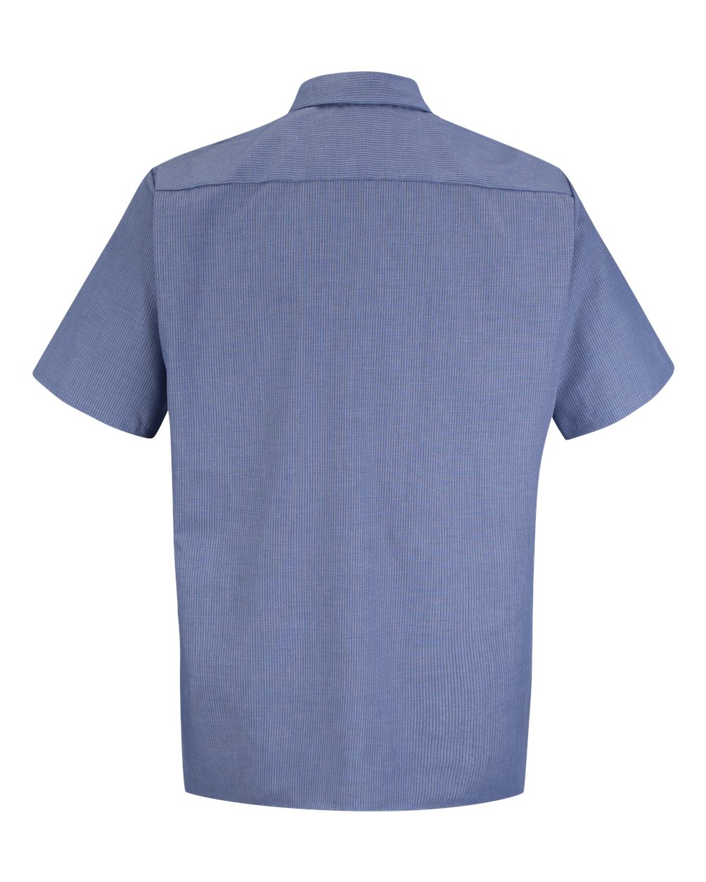 Front View of Denim Blue Microcheck Industrial Short Sleeve Work Shirt - SP24