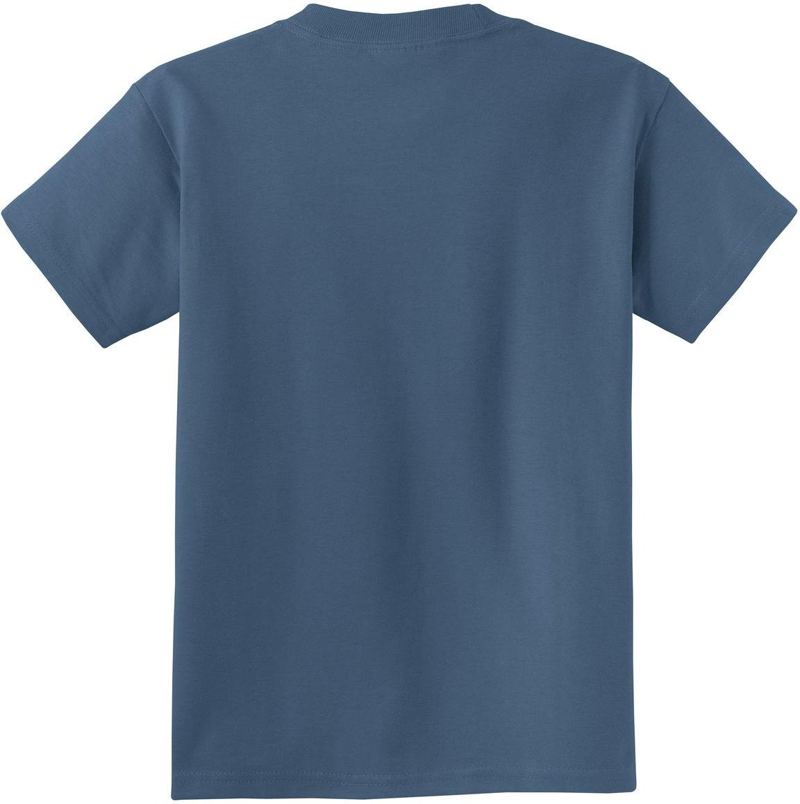 Front View of Denim Blue Port & Co Youth Beach Wash Garment-Dyed Tee. PC099Y