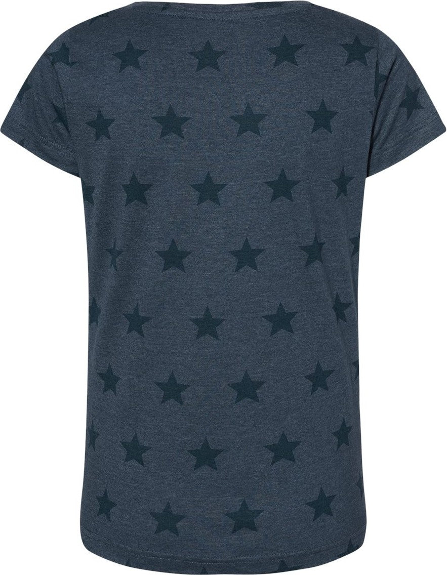 Front View of Denim Star Women's Star Print Scoop Neck Tee - 3629