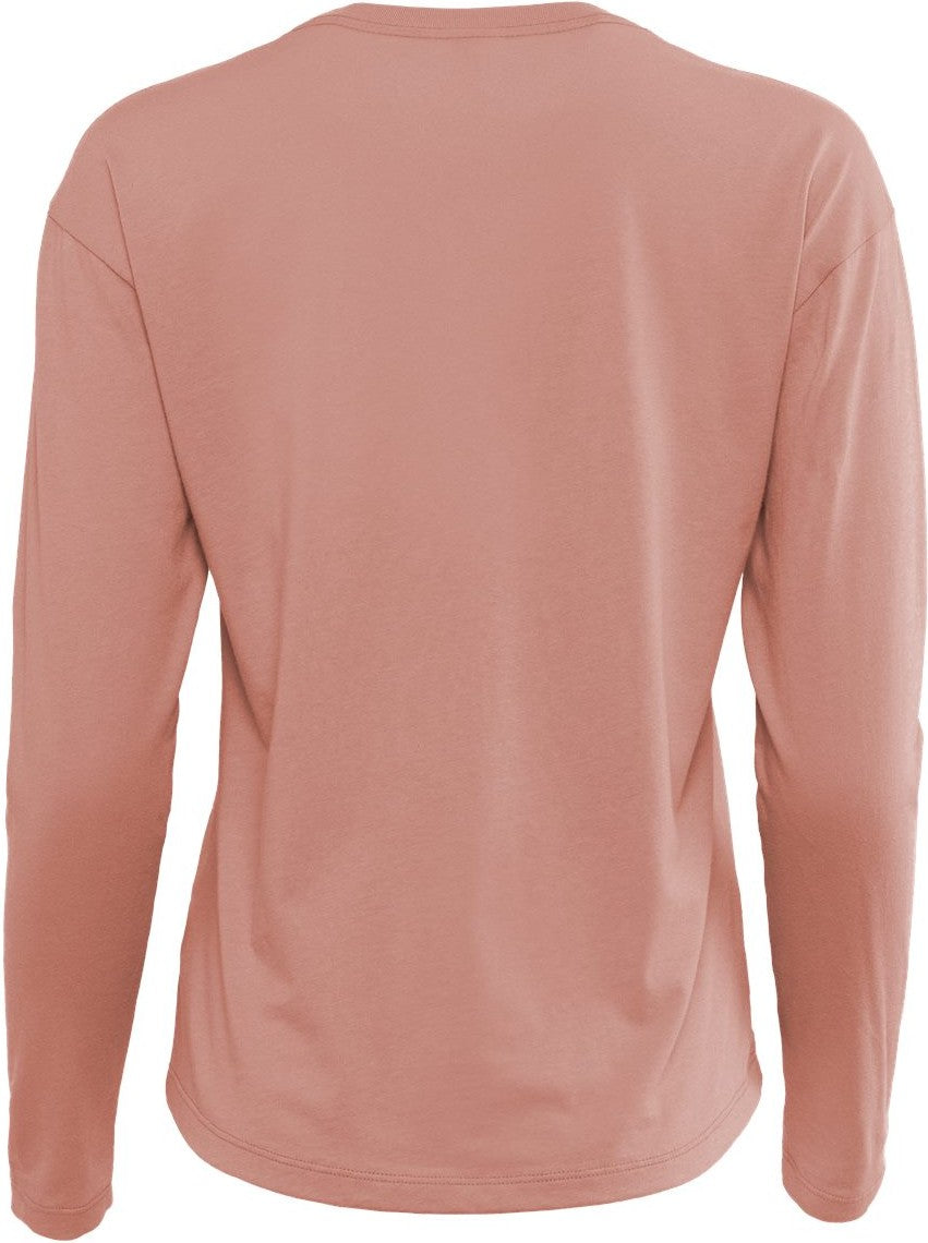 Rear View of Desert Pink Women&#39;s Cotton Relaxed Long Sleeve T-Shirt - 3911