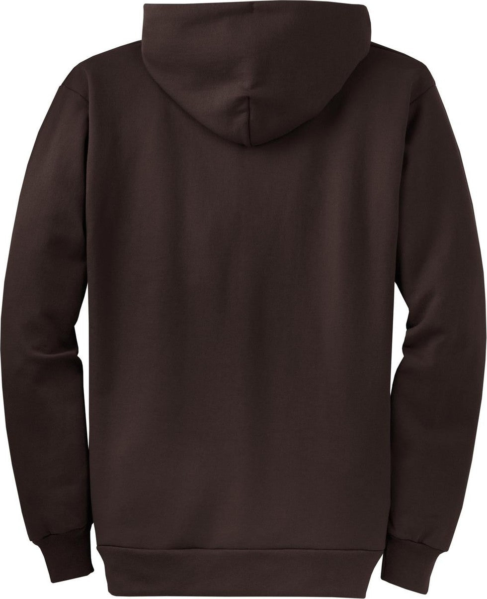 Front View of Dk Choc Brown Port & Co Core Fleece Full-Zip Hooded Sweatshirt. PC78ZH