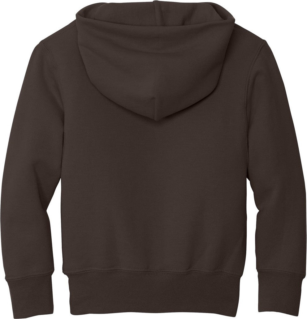Front View of Dk Choc Brown Port & Co Youth Core Fleece Pullover Hooded Sweatshirt. PC90YH