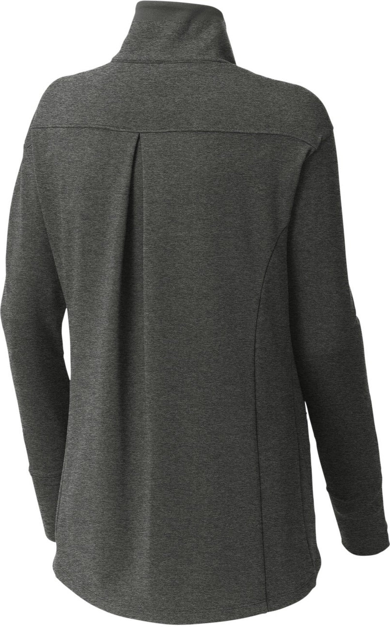 Front View of DkGyHthr Sport-Tek Women's Sport-Wick Flex Fleece Full-Zip. LST560